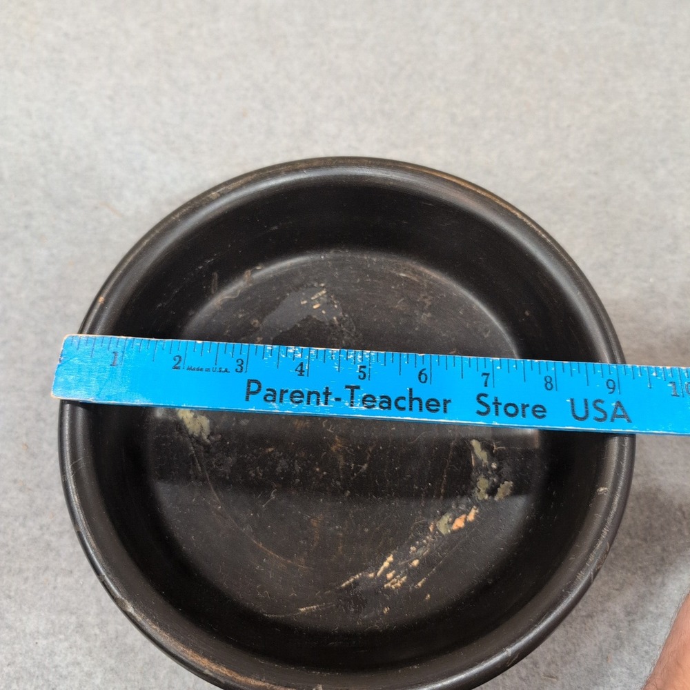 Vintage Black Wooden Pedestal Bowl Round Footed Decorative Catchall Dish - Picture 5 of 5